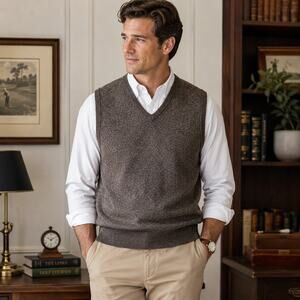 Vintage Joey Rodolfo Merino Wool Sweater Vest XL Brown Gray Marled V Neck